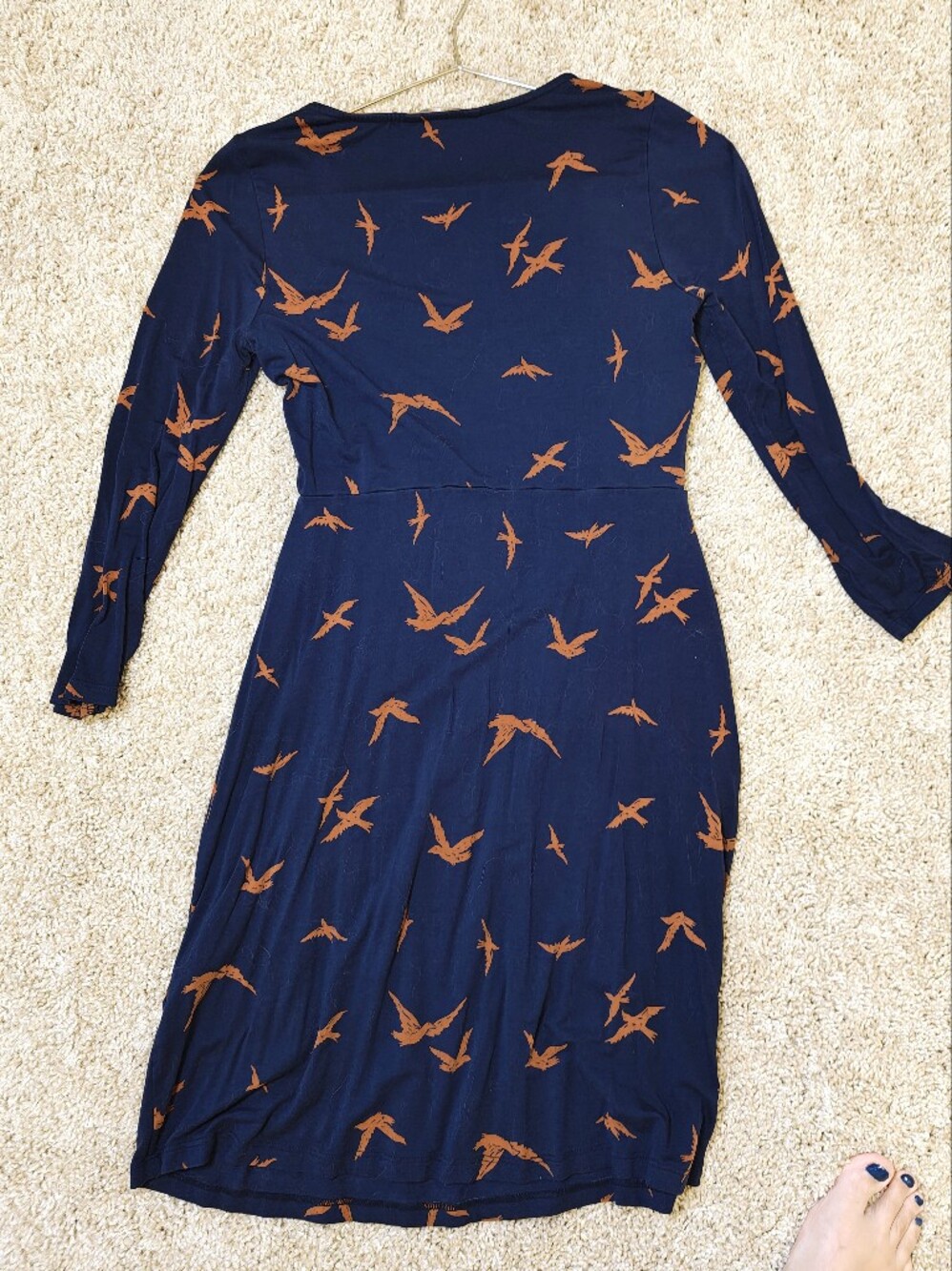 Boden Navy Dress with Rust Bird Print